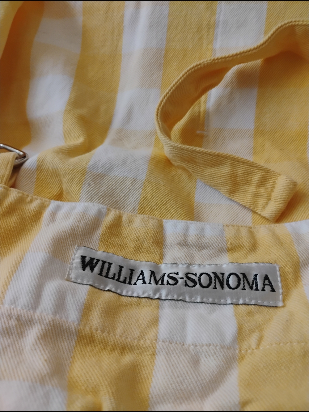 Williams Sonoma Apron Yellow and White Checked Kitchen Apron 34" X 26 " New